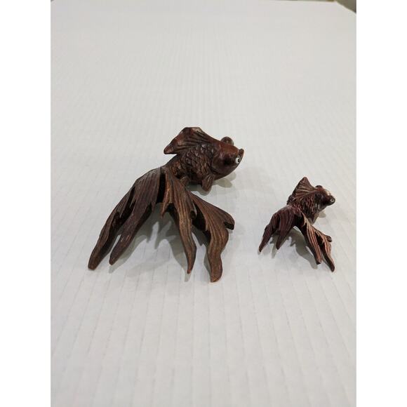 Vintage Pair 2‎ Koi Fish Hand Carved Small Glass Eyes Goldfish - Picture 4 of 7